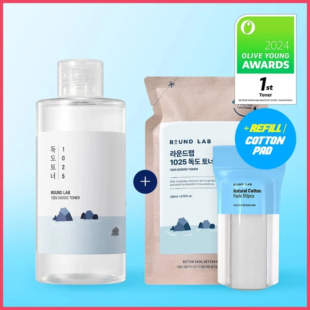 [+REFILL/COTTON PAD] ROUND LAB 1025 Dokdo Toner 200ml Refill Set $43.05 ...