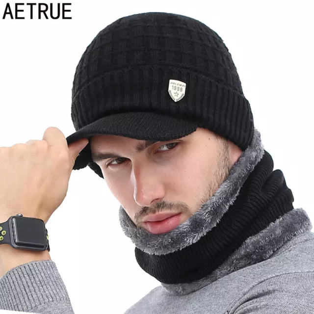 Akizon Chapeau Hiver Skullies Bonnets Écharpe Laine pour Hommes / Femme