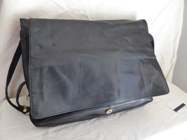 Sac Cartable Georges Rech En Cuir Véritable, Bicolore Noir Et Bleu, Logo GR - État Neuf