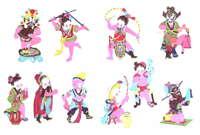 Paper Cuts Opera Character Kids Set 10 colorful small pieces 2 packets Lot