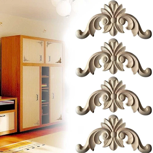 Calcomanía tallada aplique de madera decoración marco de flores onlay madera tallada