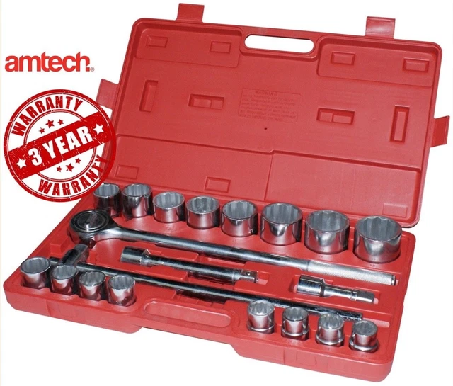 Socket Set 20pc 3/4" Drive Ratchet Handle Sliding T Bar Extension 19-50mm Metric