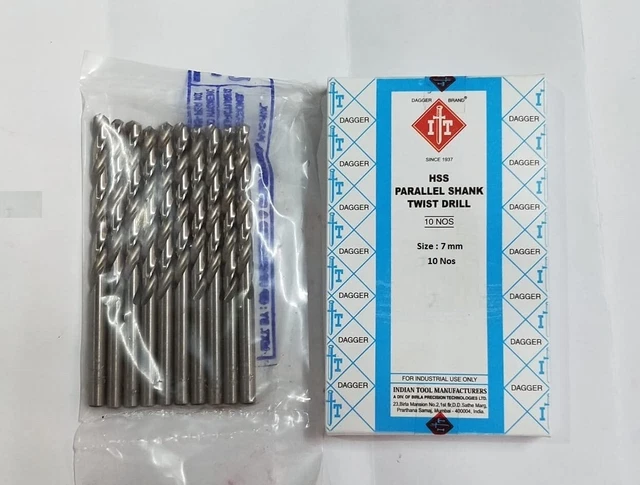 IT HSS (Highspeed) 07 mm HSS Parallel Shank Twist Drills Pack of 10