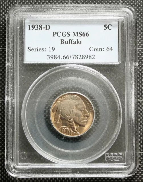 1938 D PCGS MS 66 Buffalo Nickel 5c Coin Denver Mint AUCTION