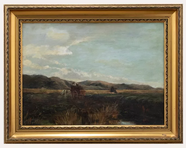 Framed Late 19th Century Oil - Peat Collecting with Horse & Cart