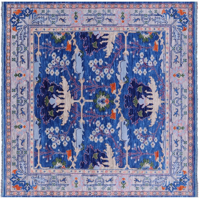 8' Square Handmade William Morris Wool Rug - Q20218