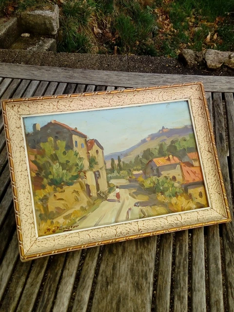 H. DUPERRON tableau huile sur panneau route de st julien vue sur AUBENAS Ardèche