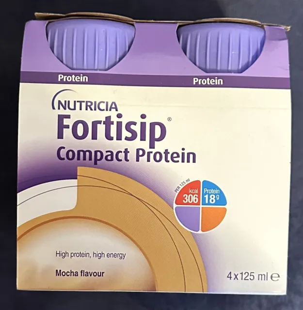 New!! Nutricia Fortisip Compact Protein Shakes Mocha Flavour 4 X 125mls