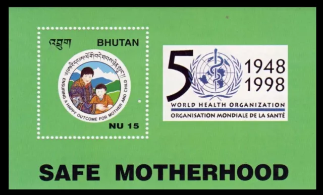 107. Bhutan 1998 Tampon M/S Monde Santé Organiszation, W. H. O. Safe Motherhood