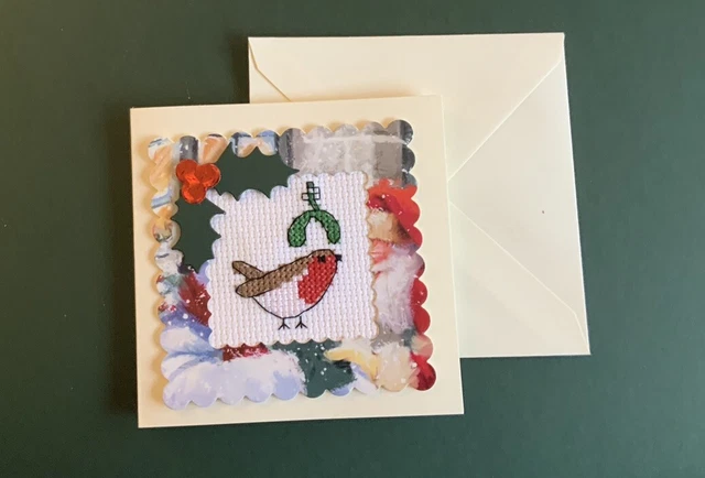 Qualitativ hochwertige handgefertigte Robin Cross Stich Weihnachtskarte