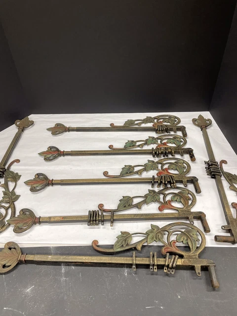 Antique Victorian Ornate Cast Iron Swing Arm Curtain Rods 7pcs