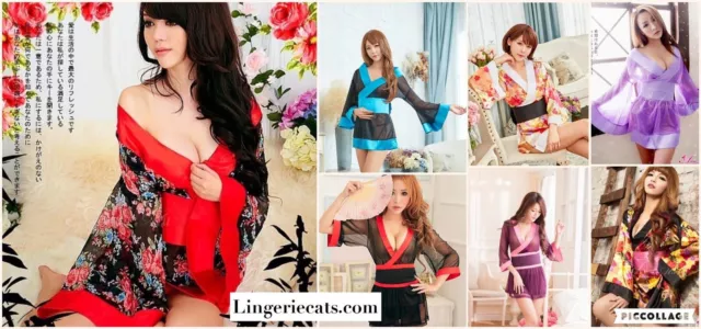 Lingeriecats Japanese Kimono See Through Sexy Style Costume Halloween Woman