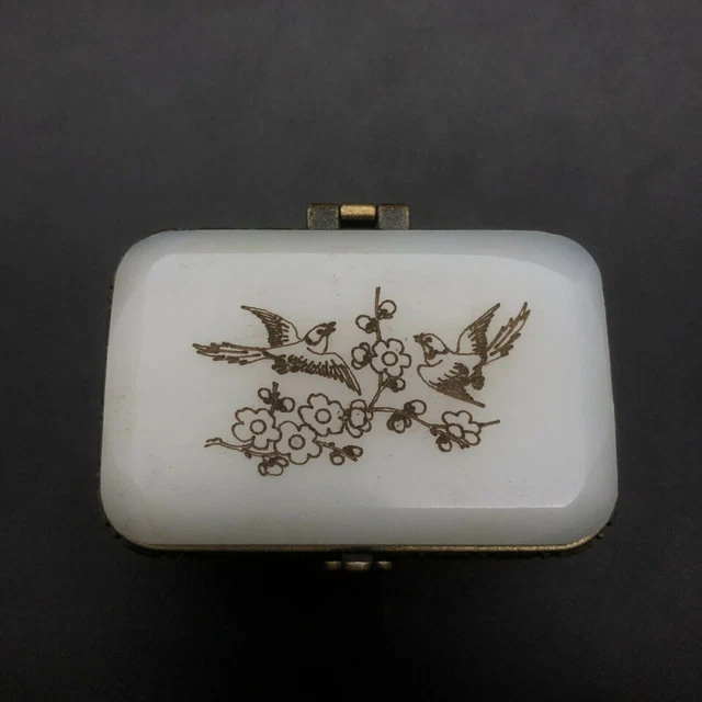 Chinese antique hand-made Flowers and birds pattern double-deck rouge box