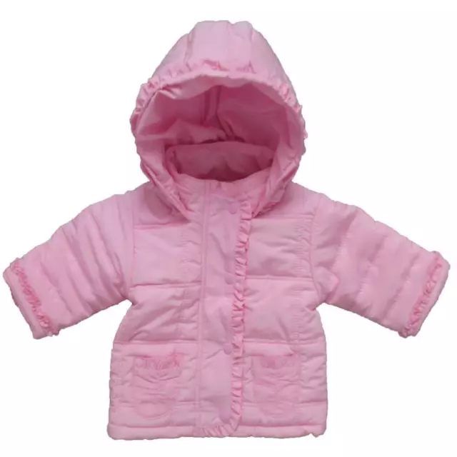 BNWT Baby Girls Quilted Frilly Jacket Microfibre Hooded Padded Coat ~ Pink