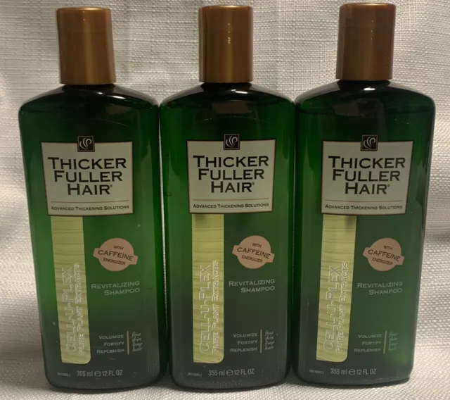 Thicker Fuller Hair Revitalizing Shampoo CELL-U-PLEX Caffeine 12 oz  (Lot of 3)