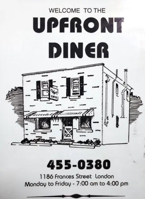 Upfront Diner Restaurant Menu London Ontario Defunct Location Frances Street Vtg