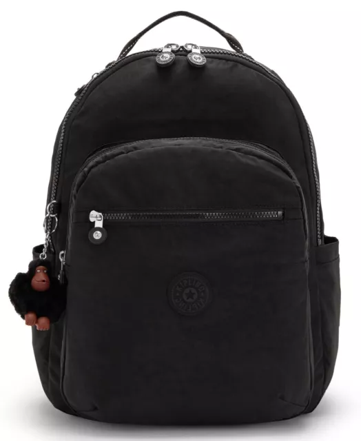 Kipling Seoul Large 15” Laptop Backpack True Black KI5210 Monkey Keychain Logo