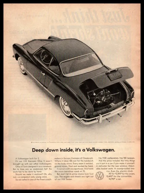1965 VW Kharmann Ghia Coupe "Deep Down Inside, It's A Volkswagen." Print Ad
