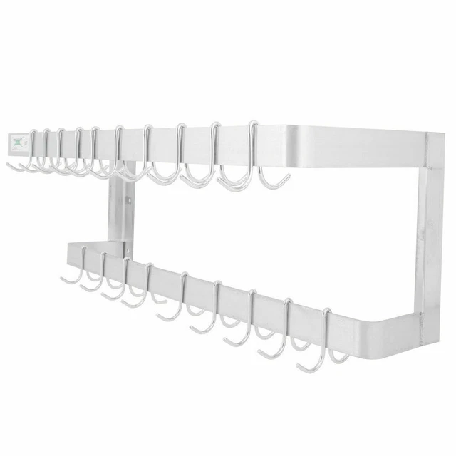 Regency 36" Wall Mounted Commercial Stainless Steel Double Line Pot Rack w/Hooks