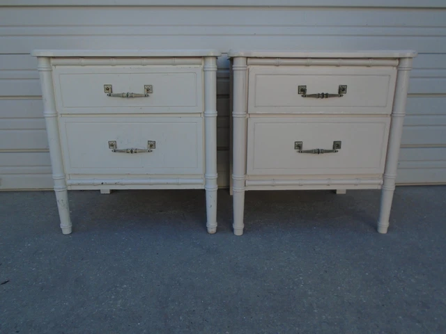 Pair Faux Bamboo Nightstands 2 Bed Tables Hollywood Regency FAKE Henry Link Boho