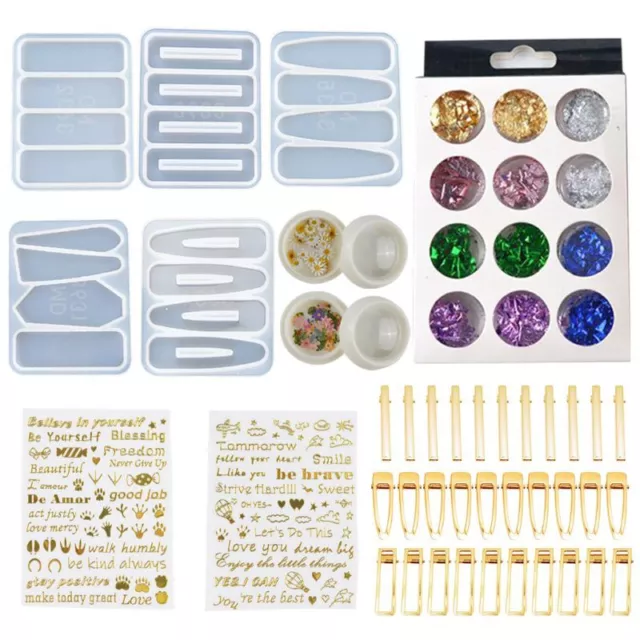 1 Set Crystal Epoxy Resin Mold Hair Clip Barrette Hairpin Casting Silicone