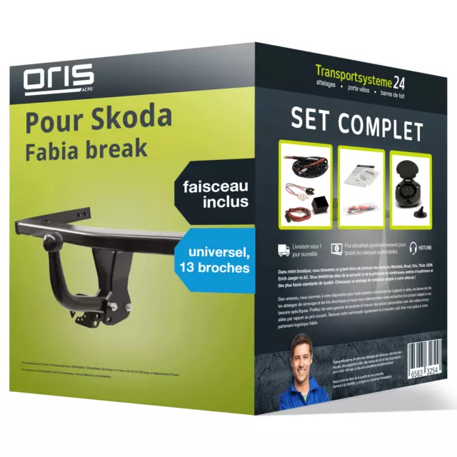 Attelage pour Skoda Fabia break 00- col de cygne Oris + Faisceau uni 13 broches