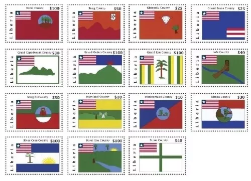 Liberia 2008 - LOCAL FLAGS - Set of 15 Stamps - Scott #2520-34 - MNH