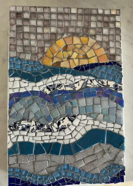 Sunrise Mosaic Wall Art, Coastal, Ocean, Handmade. 11x7 3