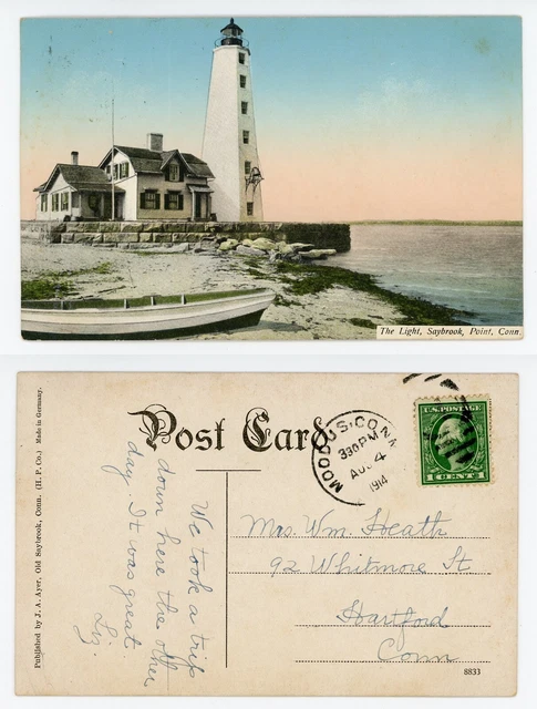 CT - Antique Postcard - THE LIGHT, SAYBROOK POINT, CONN.