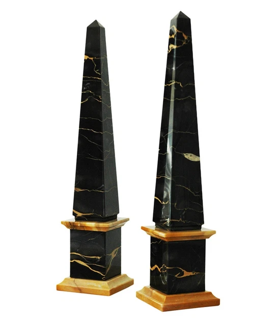 Paire D'obélisques Sculpturaux CBAM Marbre Noir D'Aquitaine H 56cm - Neuf
