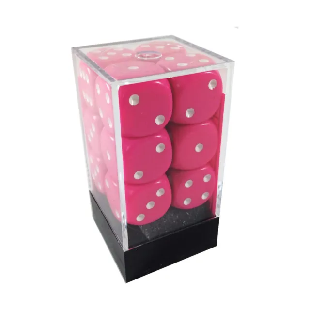 Chessex DND Dice Set D&D Dice-16mm Opaque Pink and White Plastic Polyhedral Dice