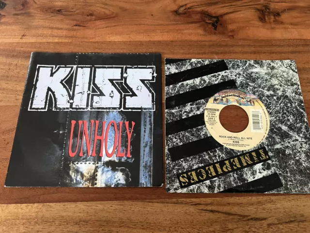 vinyl lp 2 Singels Kiss 7" Unholy + Rock And Roll All Nite Rarität