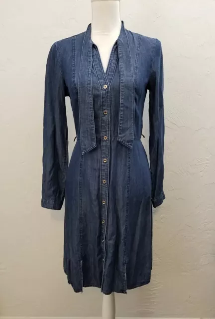 Tommy Hilfiger Size 2 Blue Denim Lyocell Long Sleeve Shirt Dress With Neck Tie