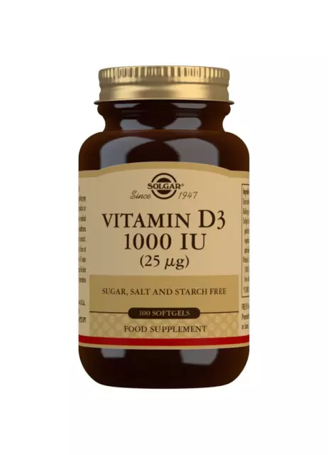 Solgar Vitamina D3 1000IU (25ug) 100 Softgel, Immune Sistema Supporto, Forte
