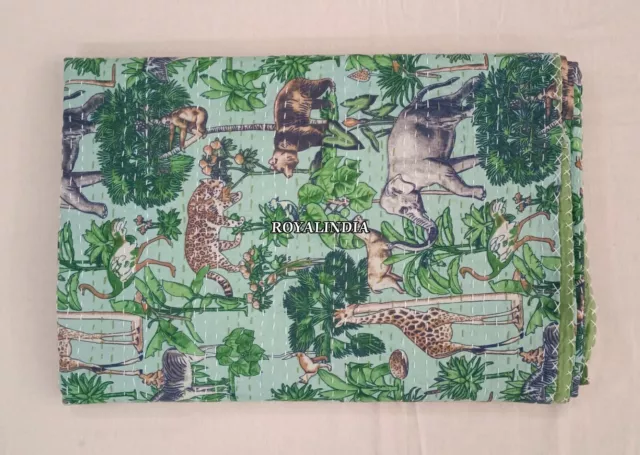 Colcha de algodón indio con estampado de elefante, funda de cama, manta...