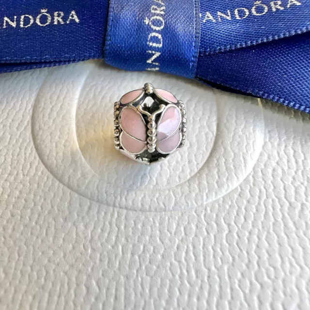 Authentic Pandora Silver Pink Enamel Butterfly Bead Charm #797855EN160