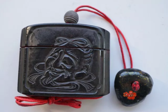 Inro 2teilig Signiert mit Netsuke & Ojime Sagemono aus Kyoto Japan 0114B2G