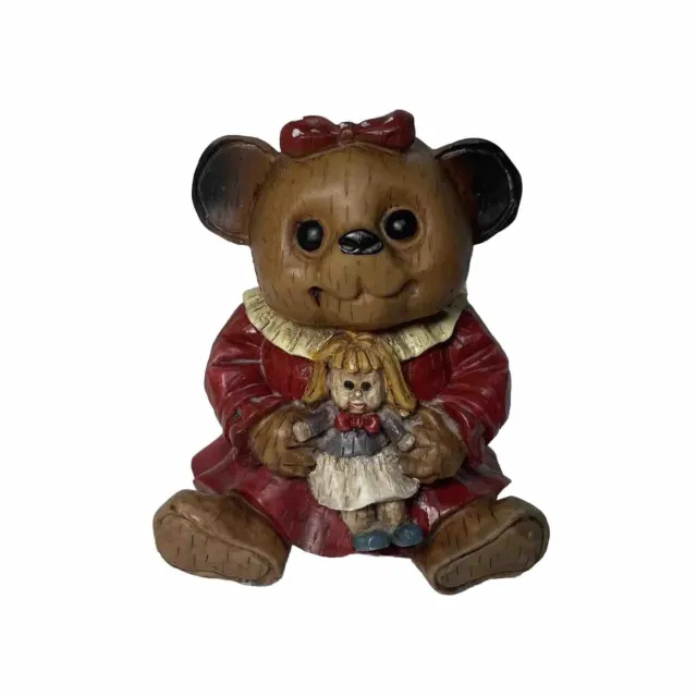 REGENCY FINE ARTS WOODY BEAR Cute Teddy Bear With A Doll Wooden Figurine