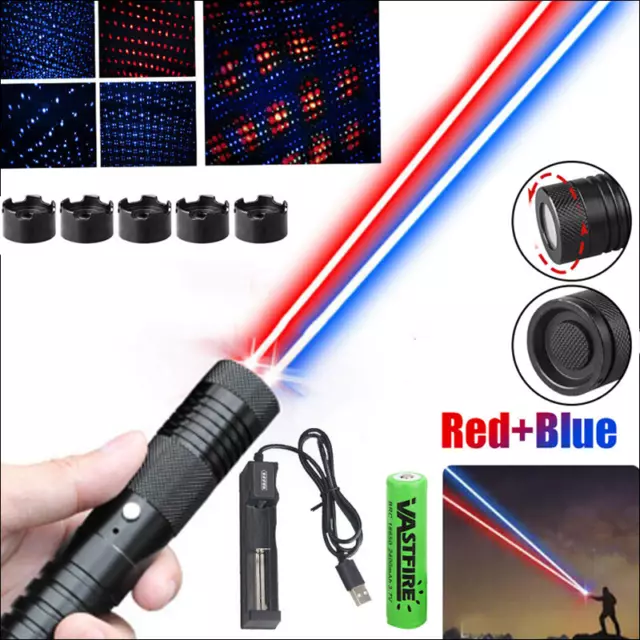 8000M Blue & Red Two Colors High Power Laser Pointer Visible Lazer Lights & SOS