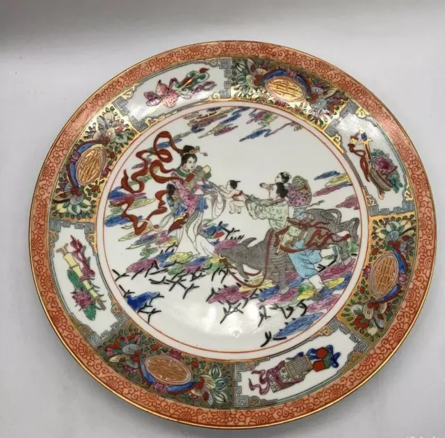 Beautiful Antique used old hand Painted porcelain plate China 26 cm colored gift
