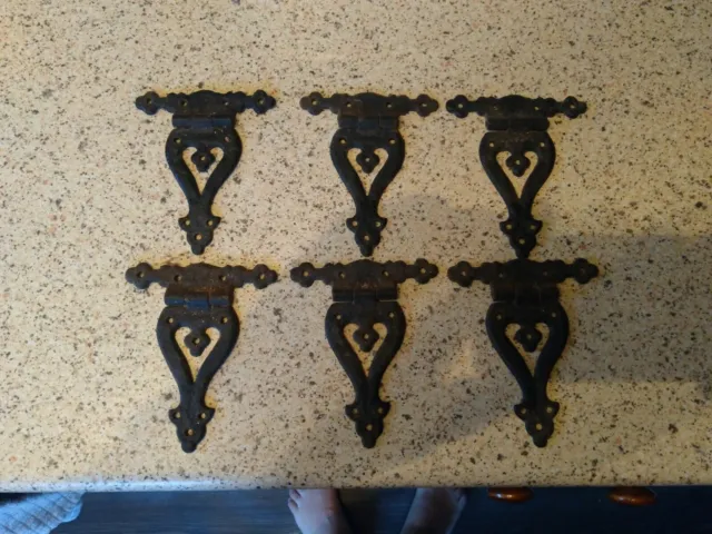 3 x Pairs of Antique/Vintage Wrought Iron Cabinet Hinges, Size 13.8 X 11.3cm