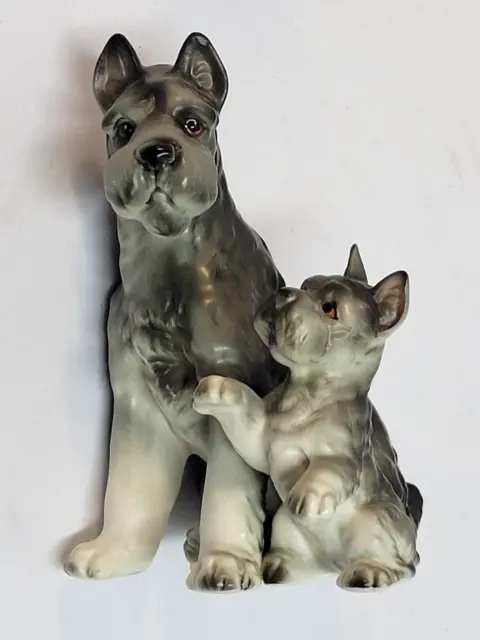 Vintage Schnauzer Dog Figurine Mom Female w Puppy Schnauzers Ceramic/Porcelain