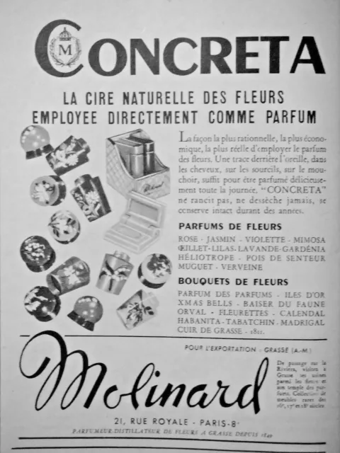1954 Molinard Concretea Natural Flower Wax Press Advertisement As Perfume