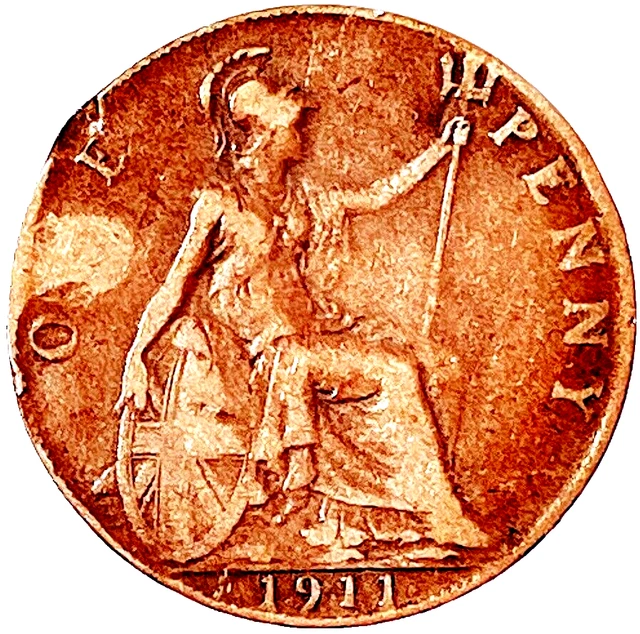 1911 Coin Great Britain 1 Penny KM# 810 Bronze Europe Foreign World Old Money