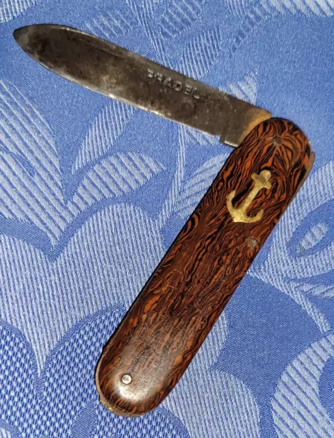 Ancien Couteau de Poche Pliable Pradel avec Ancre de Marine