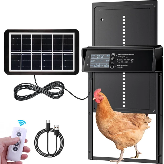 Run-Chicken Solar-Hühnerstalltür – Automatisch, Programmierbar, Mit Timer & Lichtsensor, Solarbetrieben, Für 6-10 Hühner, Inkl. Akku