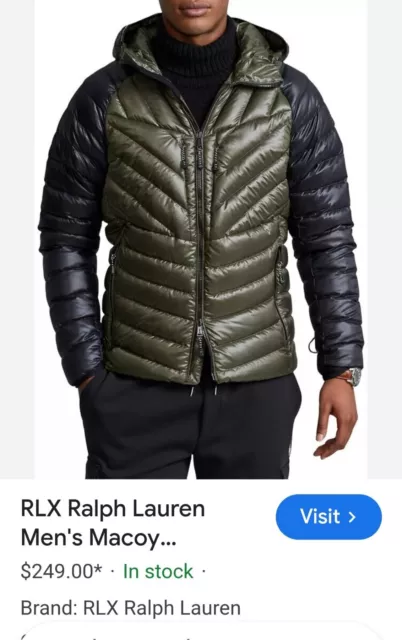 RLX Ralph Lauren Men's Macoy Colorblock Down Hooded Jacket DK Oliverwood Size XS