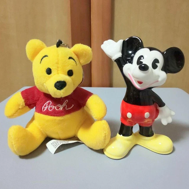 Retro Mickey Mouse Pottery Figurines Winnie The Pooh Stuffed Toy Key Ring Disney