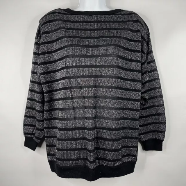 Vintage 80s Top Stop Black Silver Striped Lurex Jumper Sweater Size L