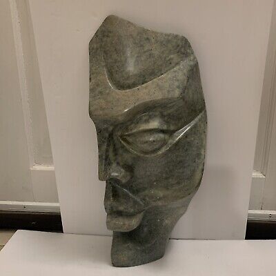 Unique Green Stone Art Half Face Profile Carved Figure Sculpture 40 Lb Signed